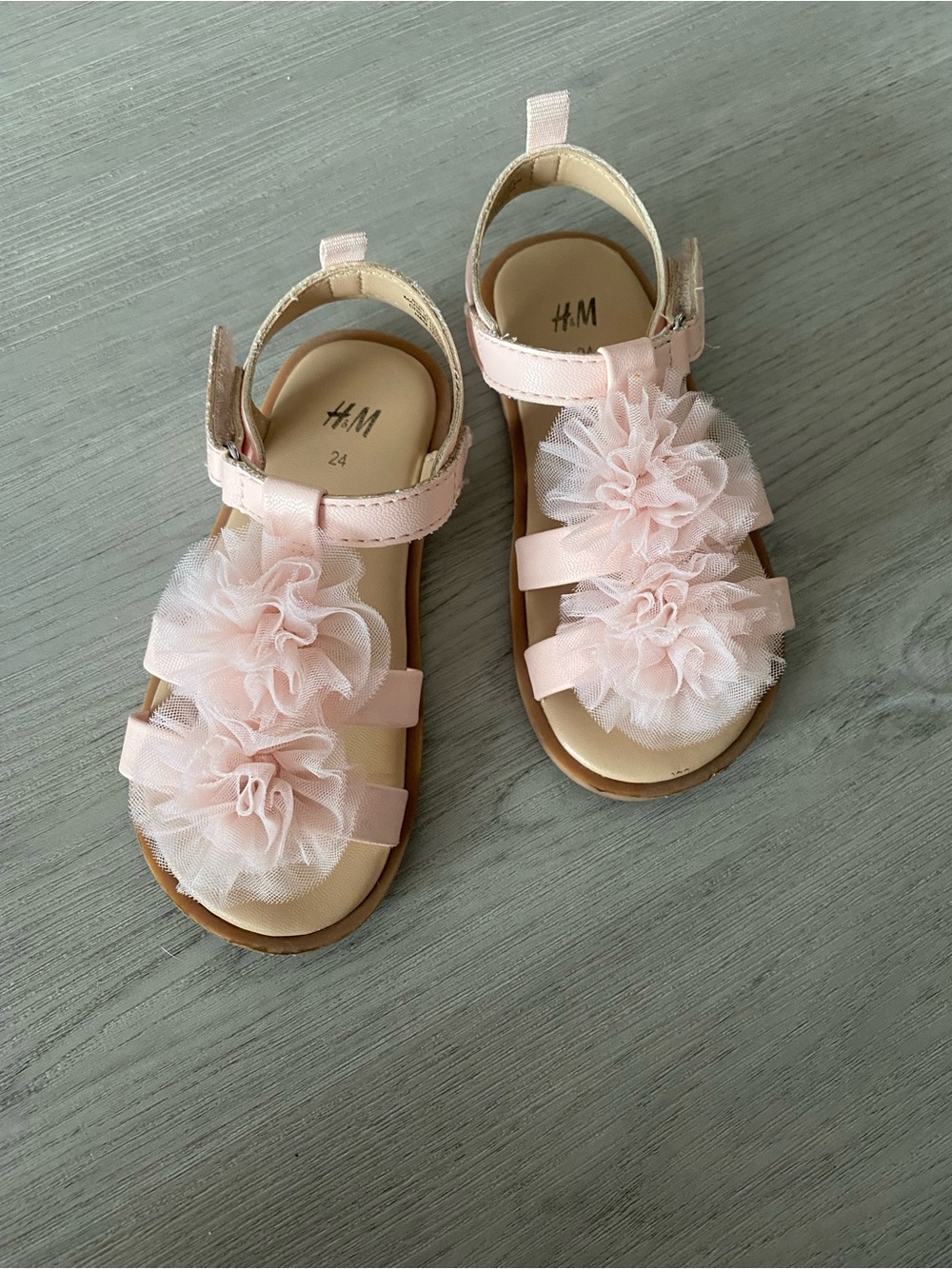 H&M Light Pink Tulle Flower Strap Sandals for Kids